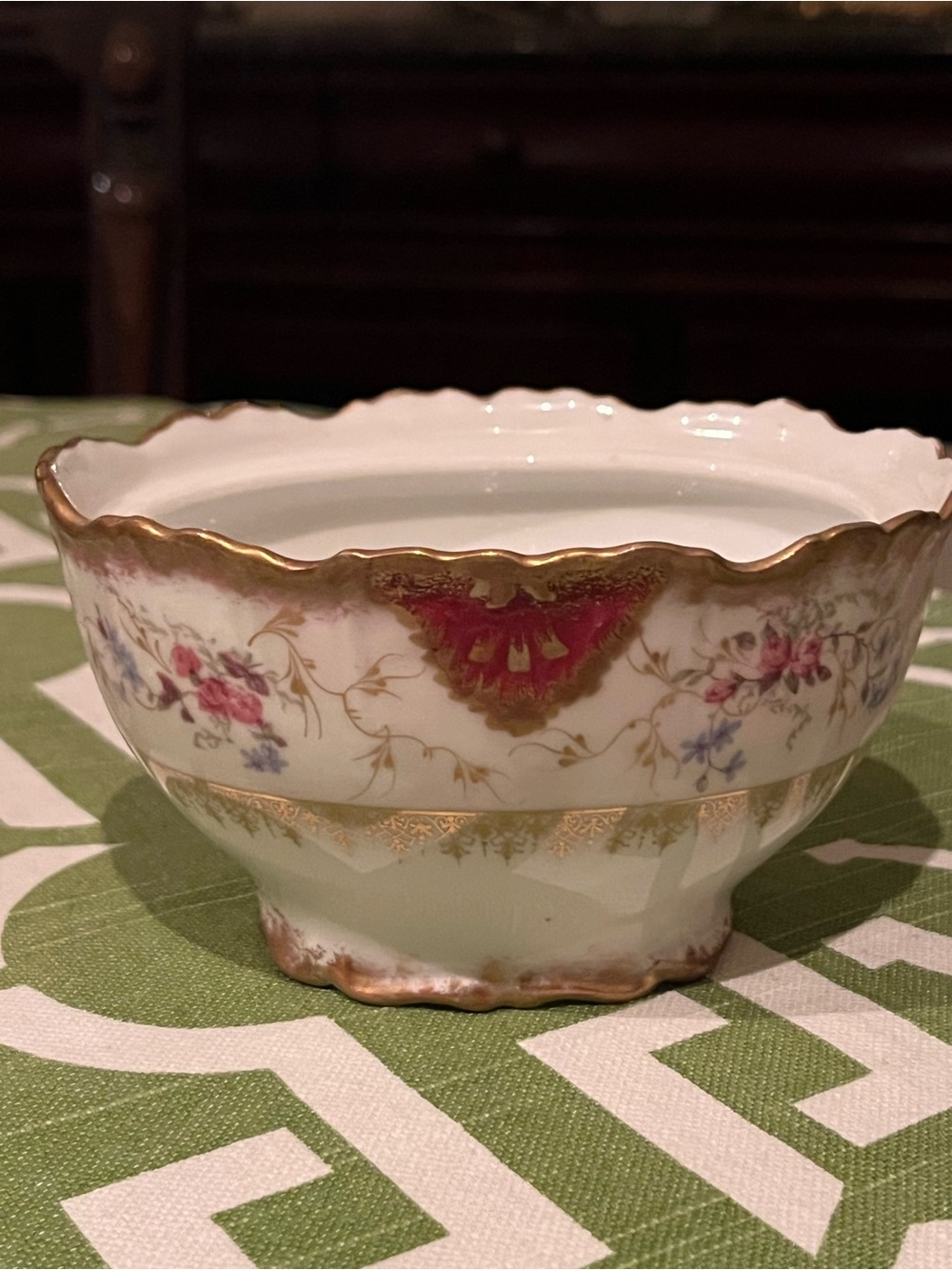 Limoges White Porcelain Dish with red & Gold Trim
